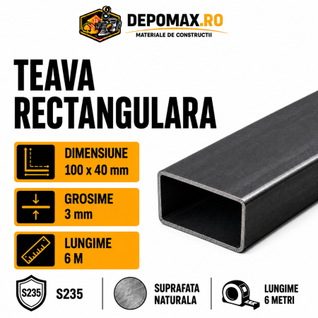 Teava rectangulara 100 x 40 x 3 mm, 6 metri